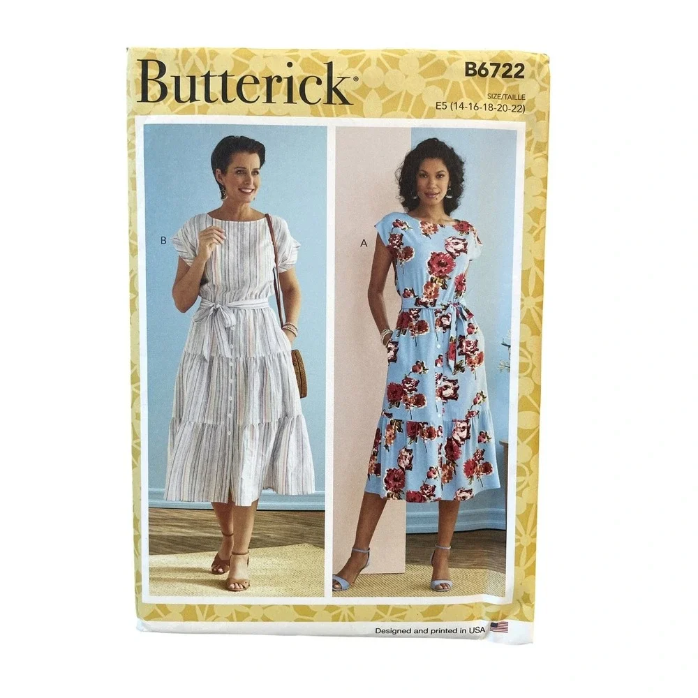 Butterick B6722 Sewing Pattern Womens Size 14-22 Tiered Dress Easy Uncut